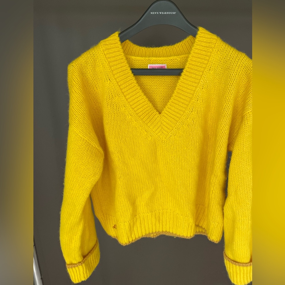 Kate Spade gold and tan trim v neck alpaca sweater - size L